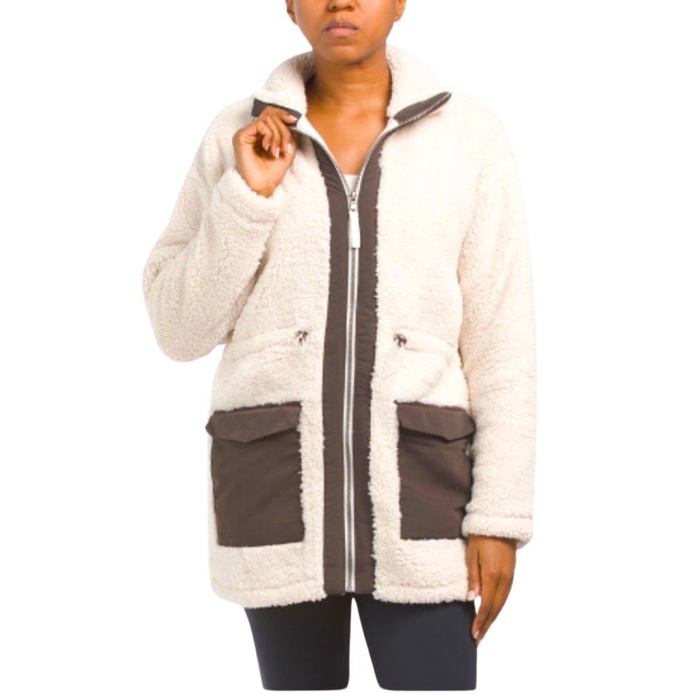 NWT Sherpa Drawstring Jacket with Woven Pockets and Placket. Ivory. Large - Picture 3 of 6